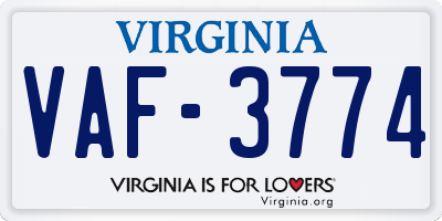 VA license plate VAF3774