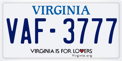 VA license plate VAF3777