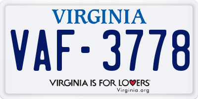 VA license plate VAF3778