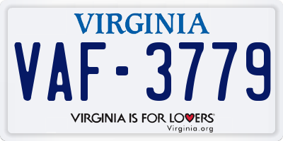 VA license plate VAF3779