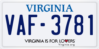 VA license plate VAF3781