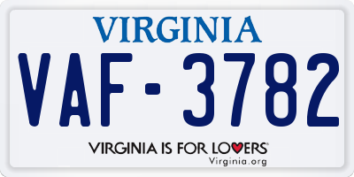 VA license plate VAF3782
