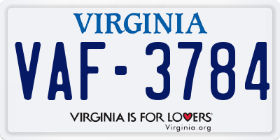 VA license plate VAF3784
