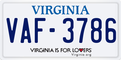 VA license plate VAF3786