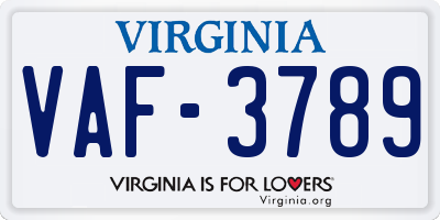 VA license plate VAF3789