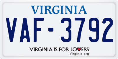 VA license plate VAF3792