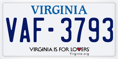 VA license plate VAF3793