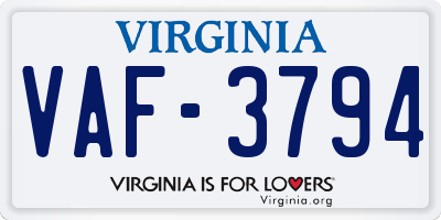 VA license plate VAF3794