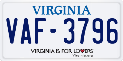 VA license plate VAF3796