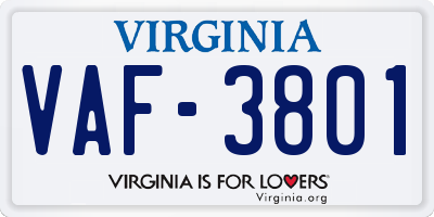 VA license plate VAF3801