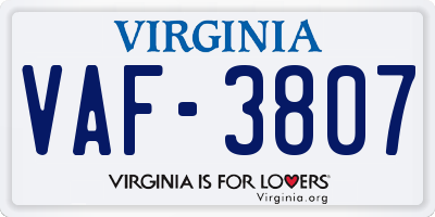 VA license plate VAF3807