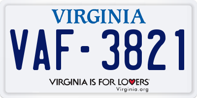 VA license plate VAF3821