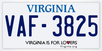 VA license plate VAF3825