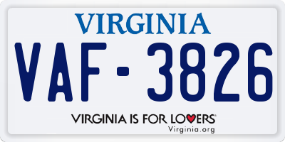 VA license plate VAF3826