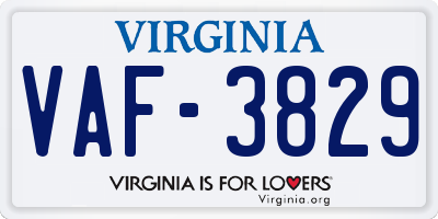 VA license plate VAF3829