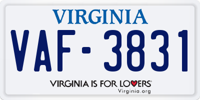 VA license plate VAF3831