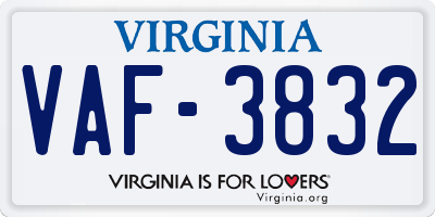 VA license plate VAF3832