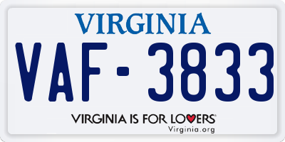 VA license plate VAF3833