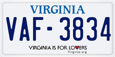 VA license plate VAF3834