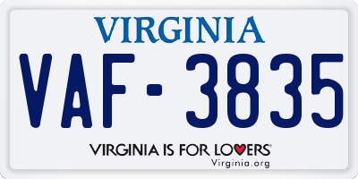 VA license plate VAF3835