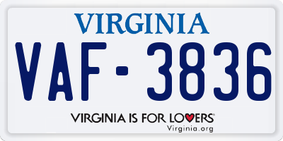 VA license plate VAF3836