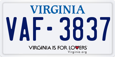 VA license plate VAF3837