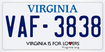 VA license plate VAF3838