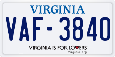 VA license plate VAF3840