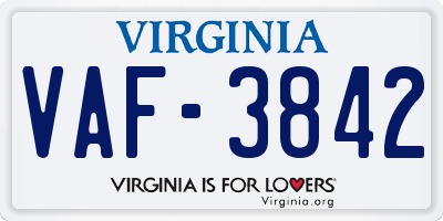 VA license plate VAF3842