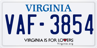 VA license plate VAF3854