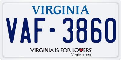 VA license plate VAF3860