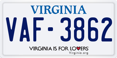 VA license plate VAF3862