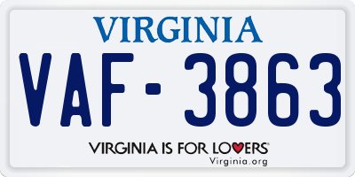 VA license plate VAF3863