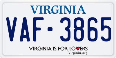 VA license plate VAF3865