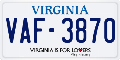 VA license plate VAF3870