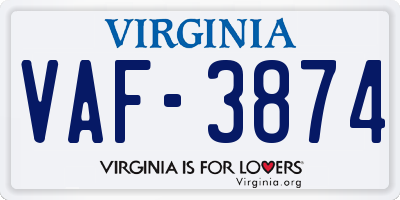 VA license plate VAF3874