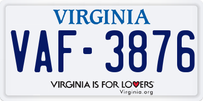 VA license plate VAF3876
