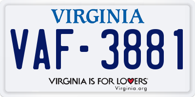 VA license plate VAF3881
