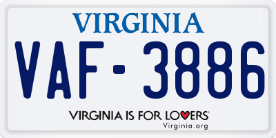 VA license plate VAF3886