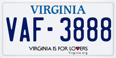 VA license plate VAF3888