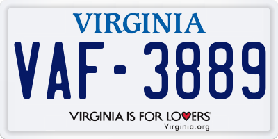 VA license plate VAF3889