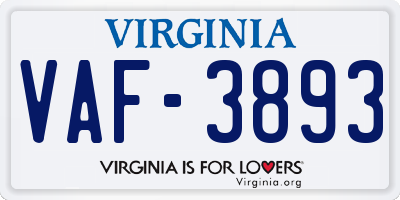 VA license plate VAF3893