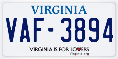 VA license plate VAF3894