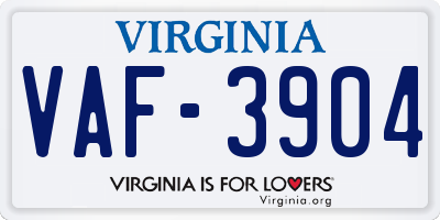 VA license plate VAF3904