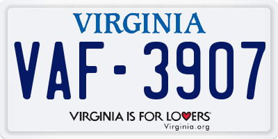 VA license plate VAF3907
