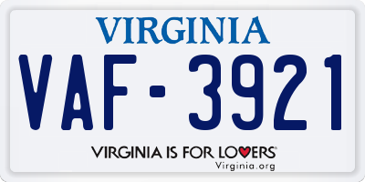 VA license plate VAF3921