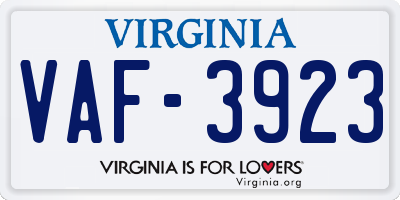 VA license plate VAF3923