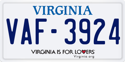 VA license plate VAF3924