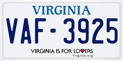 VA license plate VAF3925