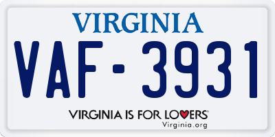 VA license plate VAF3931